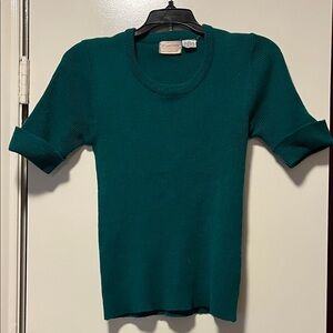 Dark Green Vintage 1960s Short Sleeve Sweater Top